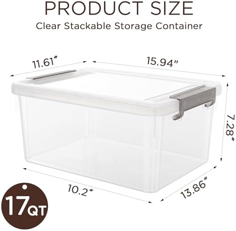 17QT Plastic Storage Bins with Lids, 5Packs Stackable Containers - Image 2