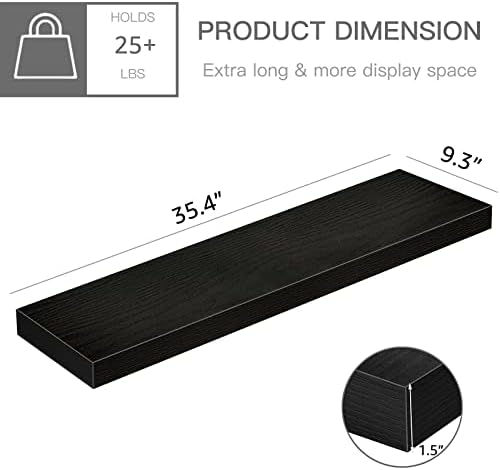 QEEIG Long Floating Shelves for Wall (Black, Set of 2, 35.4") - Image 3