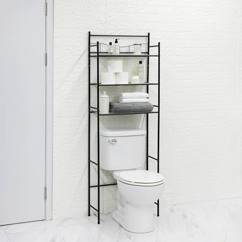 Bathroom Over Toilet Storage Rack, 3-Shelf Wall Mount Steel Organizer, Black Finish, 30 lb Capacity by TAYNEVOBRIGHTERYOURBETTER