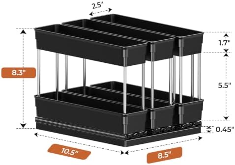 Mystozer Pull Out Spice Rack Organizer for Cabinet, Slide Out Spice Racks Organizer, Easy to Install Spice Cabinet Organizers, 8.5''Wx10.5''Dx8.3''H, 3 Drawers - 2 Tiers (Black) - Image 3