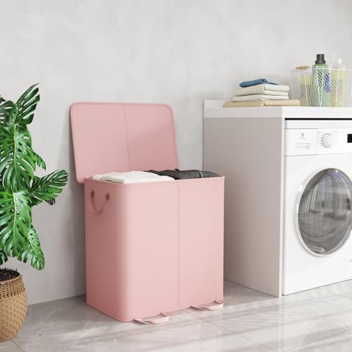 Lifewit Double Laundry Hamper with Lid, Removable Laundry Bags, Pink - Image 6