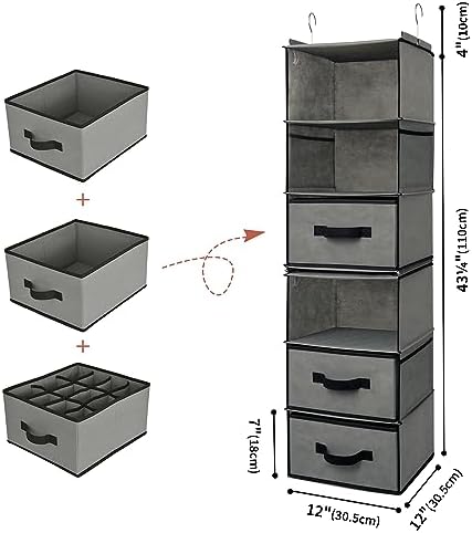 GRANNY SAYS Hanging Closet Organizer, 5 Drawers, 6 Shelves, 4 Pockets, Gray - Image 3