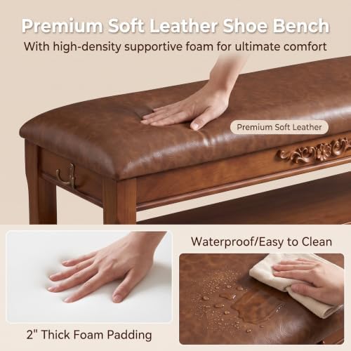 Shoe Rack Bench Entryway Storage with Leather Cushion, 47.2" - Image 6