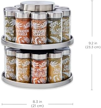 Kamenstein Salem 20-Jar Rotating Spice Rack with Spices Included, Stainless Steel Countertop Organizer with Sifter Caps and Tool Caddy, Spice Set for Kitchen Organization - Image 2