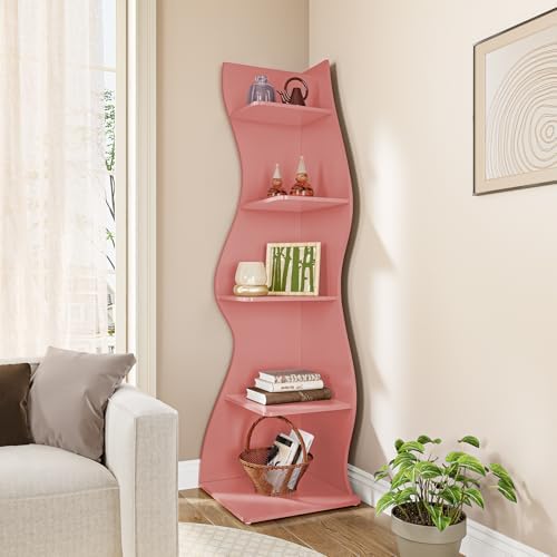 LITTLE TREE Small Corner Shelf, Modern 5-Tier Wall Corner Bookshelf, Stylish Bookcase Storage Rack for Small Space, Living Room, Bedroom, Pink, 1 Pack - Image 7