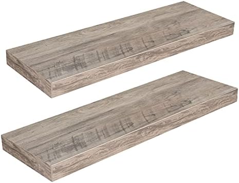 HOOBRO Floating Shelves for Wall, Wall Mounted Shelf Set of 2, 23.6" Hanging Shelf with Invisible Brackets, for Wall in Bathroom, Bedroom, Toilet, Kitchen, Living Room, Office, Greige BG60BJ01G1 by HOOBRO