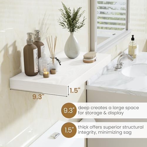 Fun Memories 72 Inch Long Floating Shelves for Wall, 72x9.3 Large Floating Shelf for Bedroom, Kitchen, Bathroom, Wall Mounted Rustic Wood Shelves with Invisible Bracket for Books, Decor, White - Image 4