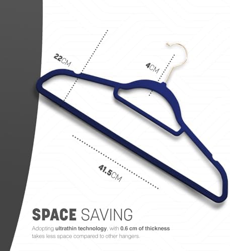 KEPLIN Velvet Hangers 50 Pack (41.5cm) - Non-Slip Clothes Coat Hangers with Tie Bar and 360 Degree Hook for Home Storage Durable, Sturdy & Space Saving Wardrobe (Navy Blue, 50 Pack) - Image 2