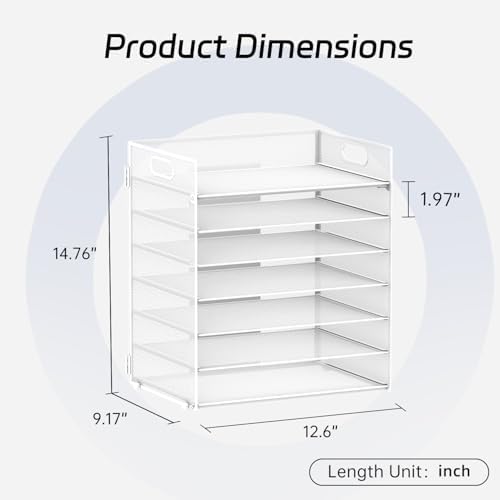 7 Tier Paper Organizer for Desk with Letter Trays & Handle White - Image 2