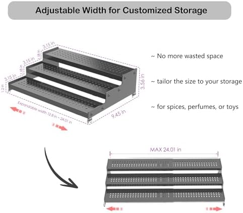 Expandable 3-Tier Metal Spice Rack, Heavy Duty Kitchen Step Shelf Organizer for Cabinet, Pantry & Countertop, Non-Slip Storage for Spices, Perfumes & Collectible Figures(GREY,2PACK) - Image 2