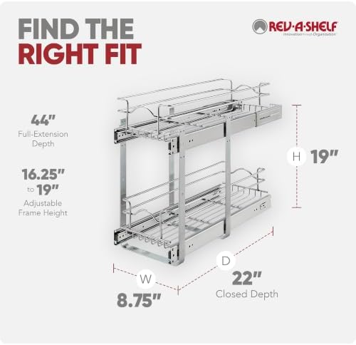 Rev-A-Shelf 2-Tier Pullout Organizer for Kitchen Cabinets, 9" x 22" - Image 6