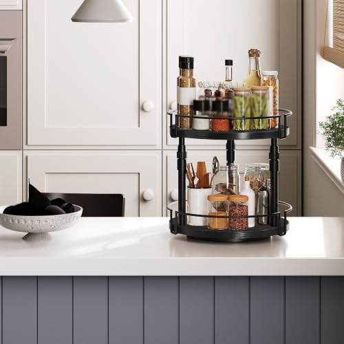HOOBRO Lazy Susan Organizer Spice Rack, 2-Tier Height Adjustable Rotating Lazy Turntable Spice Organizer, for Kitchen Countertop and Cabinet, Black BB05TL01 - Image 6