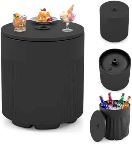 Tangkula 3-in-1 Umbrella Side Table (Black) by TANGKULA