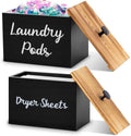 Dandat 2 Pcs Wood Rustic Laundry Dryer Sheet Holder Pod Container with Lid 8.7 x 6.3 x 6.4 Inch Laundry Pod Holder 7.3 x 3.7 x 5 Inch Dryer Sheet Dispenser Wooden Box Container(Black) by Dandat