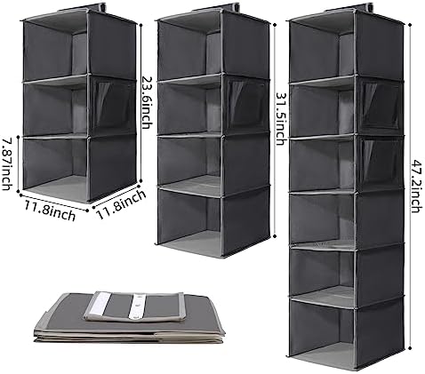 2 Packs Hanging Closet Organizer Storage, 6-Shelf Hanging Shelves for Closet, Closet Clothes Organizer and Storage with Side Pockets, Grey - Image 2