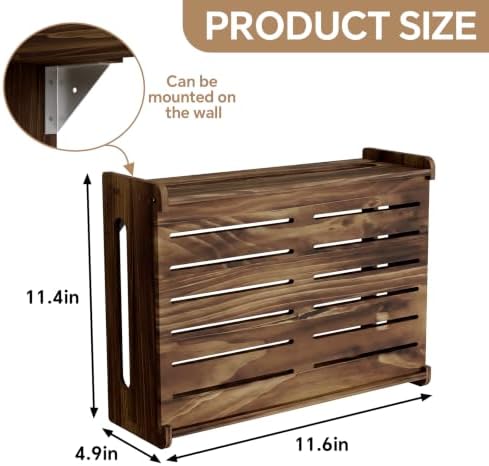 Wooden WiFi Router Storage Box Hider Shelf, Decorative Projector Box Hider Rack Countertop, for Cable, Modem, Internet, Router Power Cover Storage Organizer Cabinet Wall Mounted, Brown - Image 2