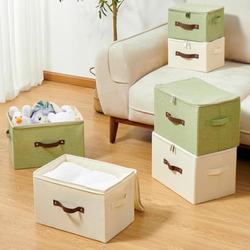 2PCS Storage Bins with Zipper Lids Decorative Lidded Basket Box - Image 6