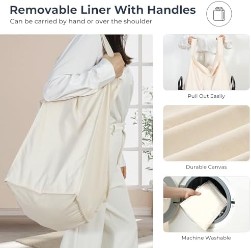 STO STO Laundry Hamper 3 Section, 120L Rolling Laundry Sorter Cart with Removable and Washable Liner Bag, Clothes Hamper with Wheels and Metal Handle for Laundry Room and Bedroom - Image 4