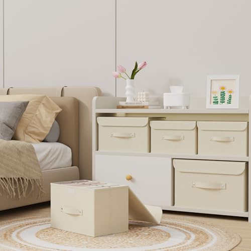 Cloth Storage Baskets with Handles,Beige 13x9.1x7.9in,5 Pack - Image 3