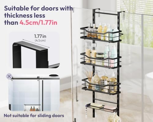 SWTYMIKI Over the Door Shower Caddy - 4 Tier Adjustable Shower Organizer Hanging with Soap Holder, No Drilling Stainless Steel Bathroom Rack Hanging for Body Wash, Shampoo, Soap, Razor, Black - Image 7
