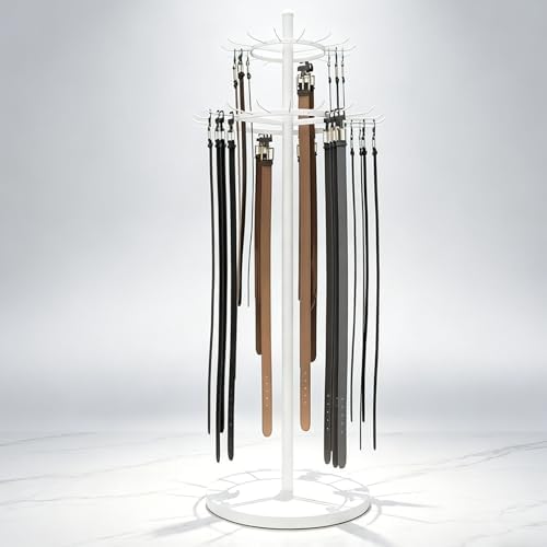 66.2 Inch Tie Rack Belt Display Shelf, 360° Rotation Floor Standing Belt Hanger,2 Tier Retail Scarf Stand Jewelry Organizer Shawls Purse Shelf for Home, Boutiques, Clothing Stores, Retail Stores by Unknown