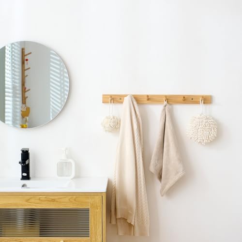 Hickory Wood Coat Rack Wall Mount, 24 Inch Coat Hook Hanger Wooden Wall Coat Rack with 6 Hooks for Purse Clothes Towels Hats in Entryway Bedroom Bathroom, Natural - Image 6