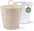 84ECO 3 Gallons White Wicker Trash Can with Lid and Liner by 84ECO