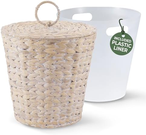 84ECO 3 Gallons White Wicker Trash Can with Lid and Liner by 84ECO
