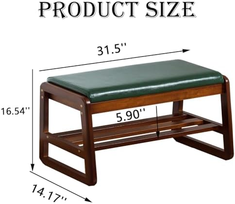 latifolia Solid Wood Bench, Entryway Shoe Bench with Cushion, 2 Tier Shoe Storage Organizer for Hallway, Living Room(Green,31.50''L) - Image 2