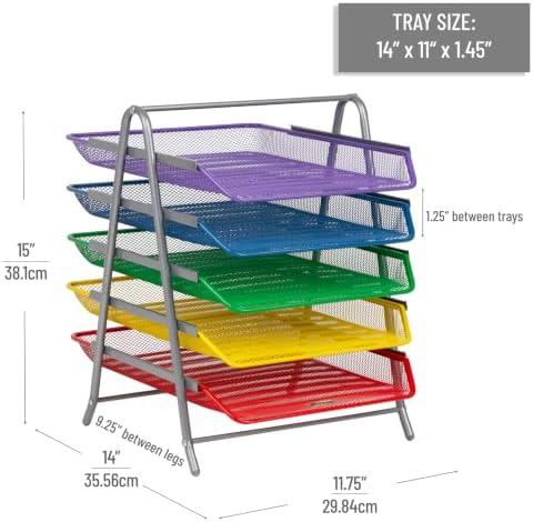 Mind Reader 5-Tier Paper Tray Organizer with Multicolor Trays, Classroom File Organizer for Teachers, Metal Mesh, Assorted Colors - Image 3
