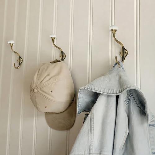 TUNNY Coat Hooks - 5 Pack Brushed Antique Brass Towel Hooks Robe Hooks Decorative Wall Hooks for Bathroom Bedroom Kitchen Towel Robe Clothes Cabinet Closet Bathroom Hardware - Image 5