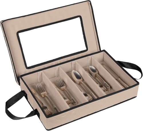 Flatware Storage Case 5 Compartments Silverware Container Box, Brown by HOLDN%E2%80%99STORAGE