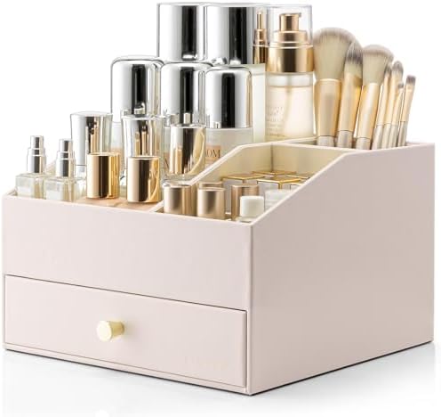 VLANDO 2-Layer Vanity Organizer with Drawers for Vanity,Apricot White by VLANDO