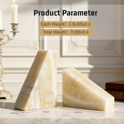 Marble Bookend for Heavy Books, Decorative Bookends for Shelves, Durable and Heavy-Duty Book End for Hardback Book & CDS, Unique Stopper & Holder, Green Onyx, Set of 2 - Image 3