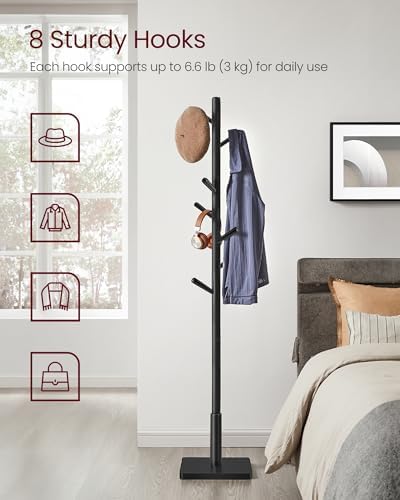 VASAGLE Solid Wood Coat Rack, Free Standing, 8 Hooks, 3 Height Options - Image 3