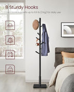 VASAGLE Solid Wood Coat Rack, Free Standing, 8 Hooks, 3 Height Options - Image 3