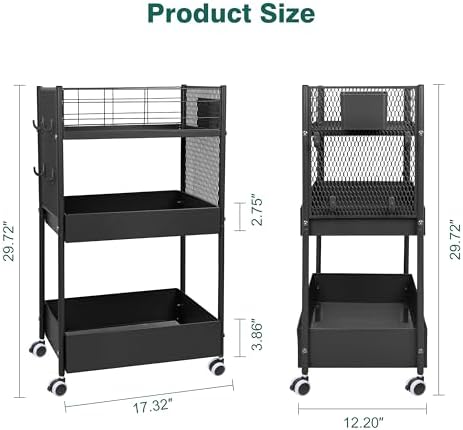 3 Tier Rolling Storage Cart Metal Utility Cart with Wheels - Image 2