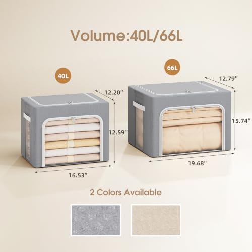 Yecaye 3-Pack 40L Clothes Storage Bins, Storage Bags for Clothes, Grey - Image 3