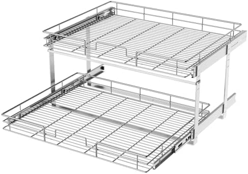 LOVMOR 2 Tier Individual Pull Out Cabinet Organizer 27" W x 21½" D, Slide Out Kitchen Cabinet Storage Sliding Shelves by LOVMOR
