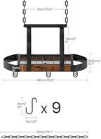 CHOEZON Hanging Pot Rack, Pot Hanger for Kitchen, Ceiling Mounted Pot Holder, Cookware Organizer with 9 S-Shaped Hooks, for Pot, Pan Storage, Space-Saving, Rustic Brown and Black TPR07BF - Image 3