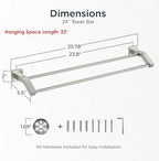 FORIOUS Double Towel Bar 24", Bathroom Towel Rack Square Brushed Nickel - Image 2