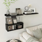 WOPITUES Floating Shelves for Wall with Cube Shelf, Wall Shelves with Metal Rail for Bathroom Decor, Bathroom Organizers and Storage, Over Toilet Shelves for Toilet Paper-Black - Image 5