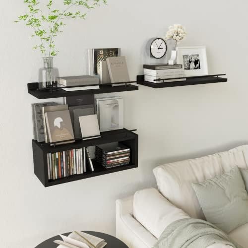 WOPITUES Floating Shelves for Wall with Cube Shelf, Wall Shelves with Metal Rail for Bathroom Decor, Bathroom Organizers and Storage, Over Toilet Shelves for Toilet Paper-Black - Image 5
