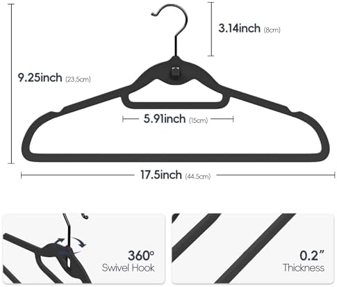 Velvet Stackable Hangers 50 Pack Space Saving Cascading Hook Black - Image 2