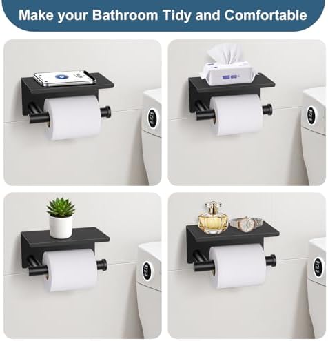 Matte Black Bathroom Hardware Set, 5 Pieces Black Towel Bar Bathroom Accessories Set, Upgraded Toilet Paper Holder with Shelf, 23.6 Inch Towel Rack Towel Holder for Bathroom Wall - Image 3