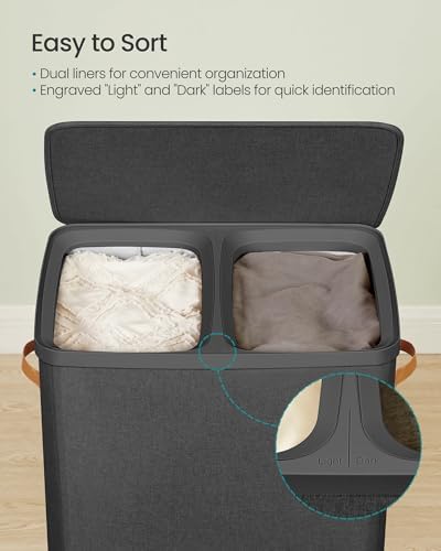 SONGMICS Laundry Basket, 170L Laundry Hamper with Lid, 2 Removable Bags - Image 3