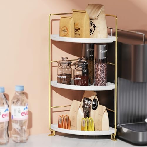 3-Tier Bathroom Organizer Countertop, Corner Bathroom Counter Organizer, Makeup for Vanity Skincare Organizers and Storage, Kitchen Counter Organizer Perfume Organizer (Gold) - Image 2