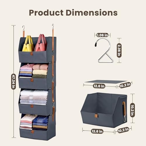 4-Tier Modular Sturdy Hanging Closet Organizer, Heavy-Duty Detachable Clothes Hanging Shelves with Reinforced Zippers and 8 Durable Hooks, Hanging Camper Organizer for Bedroom, RV, Nursery - Image 3