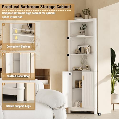 INNOD 69" Tall Corner Shelf with Doors, 6-Tier Corner Storage Cabinet with Doors, Space Saver Shelf for Bathroom, Bathroom Floor Cabinet for Living Room Kitchen, Hallway - Image 3