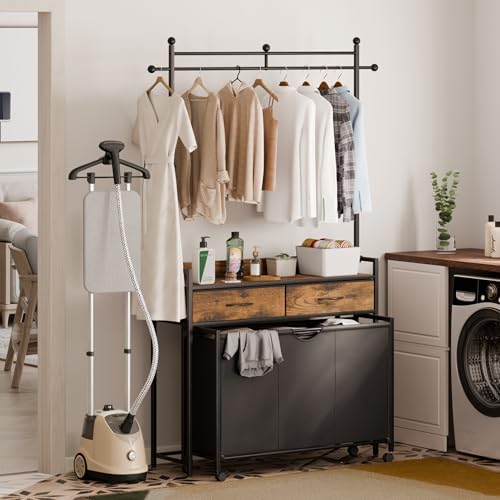 Mondeer 150L Laundry Sorter with Hanging Rack, 3 Compartments, 2 Drawers - Image 7